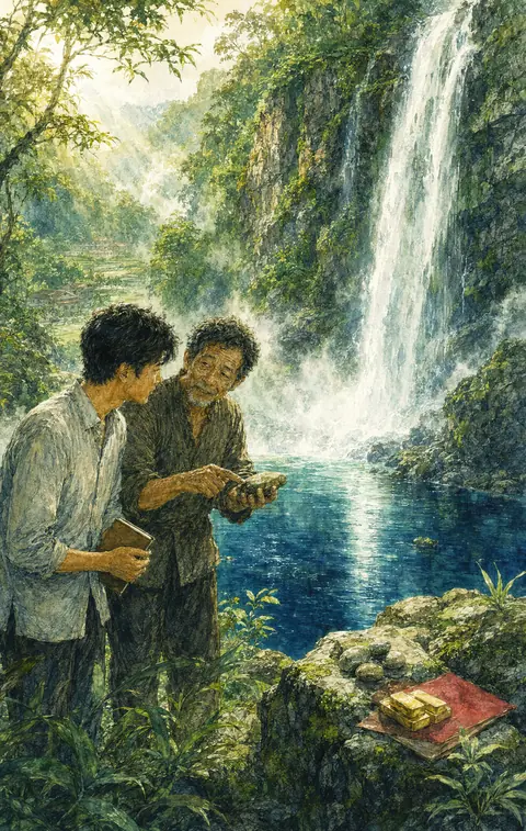 Thác nước đổ xuống hồ sâu
